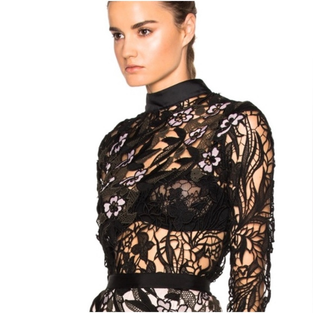 Self Portrait Vine Guipure Lace Mock Neck Top